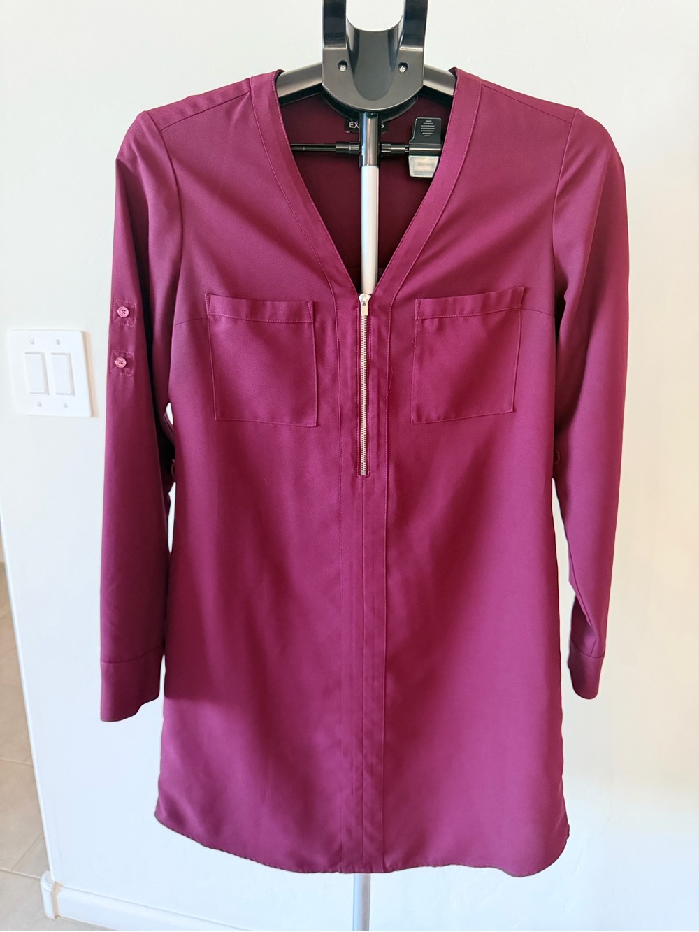Express Plum Blouse with Zip Detail